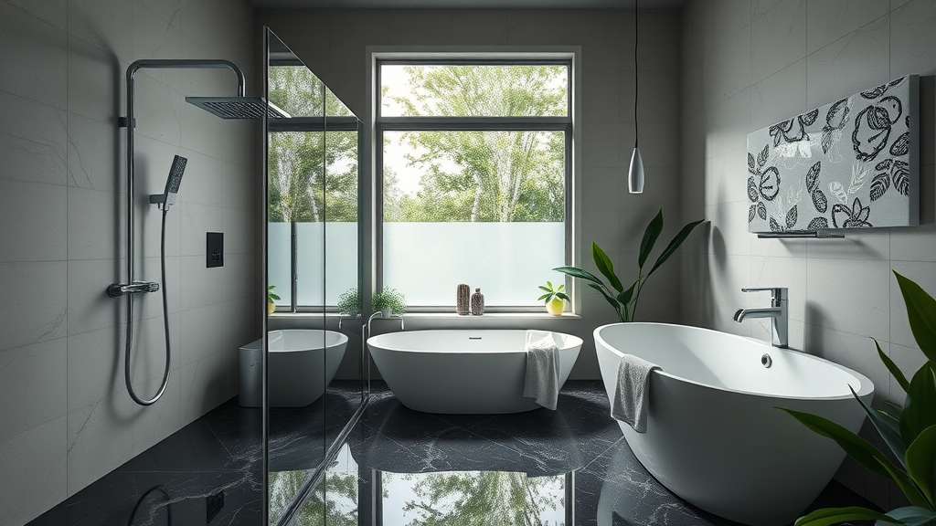 luxury modern bathroom, stylish smart upgrades by bath remodeling contractors eugene oregon, rainfall shower, freestanding tub, eco-friendly fixtures