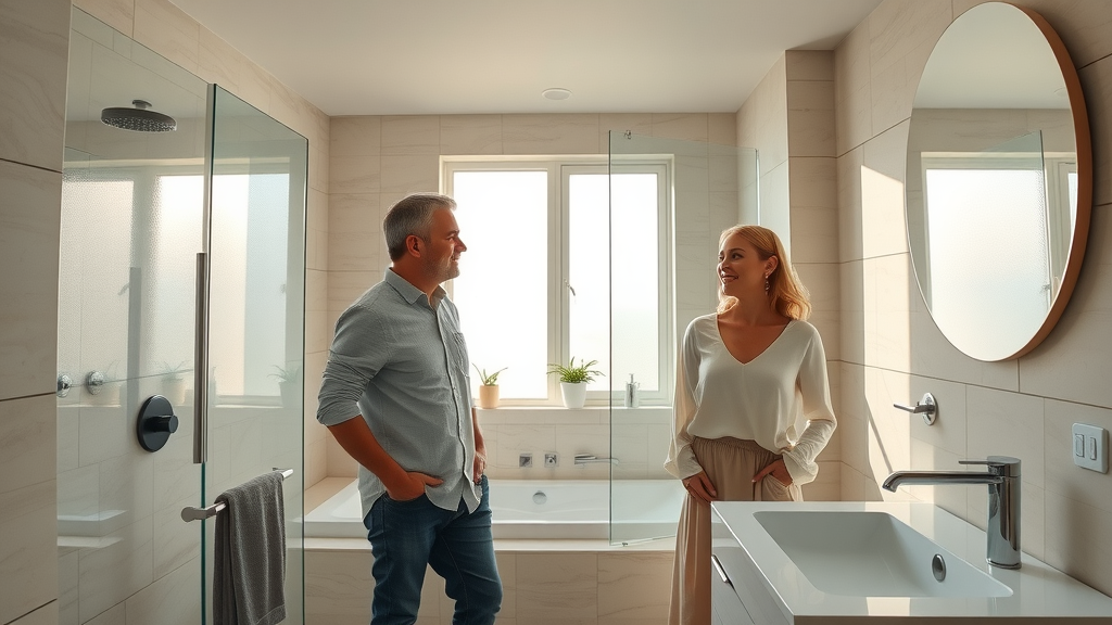 Spacious bathroom interior with elegant tilework, glass shower, and modern fixtures by bathroom renovation companies Eugene Oregon