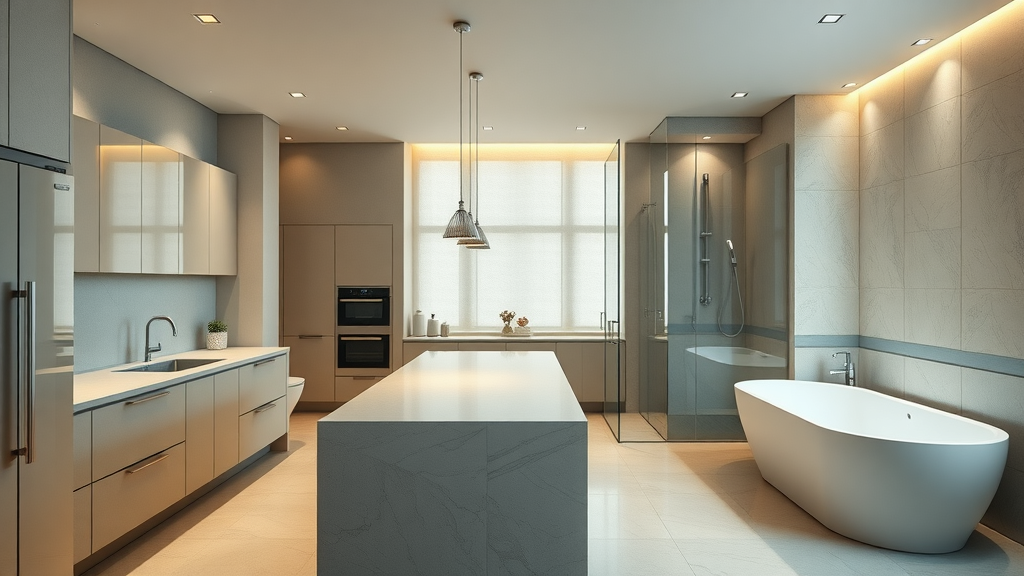 Remodel Kitchen Eugene Oregon: Elegant open-plan kitchen and bathroom remodel with modern renovations in Eugene Oregon, highlighting seamless integration and luxurious fixtures