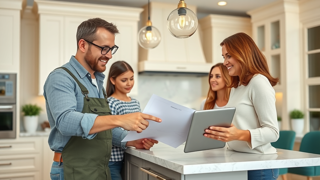 Kitchen remodeling contractor in Eugene discussing renovation plans with homeowners