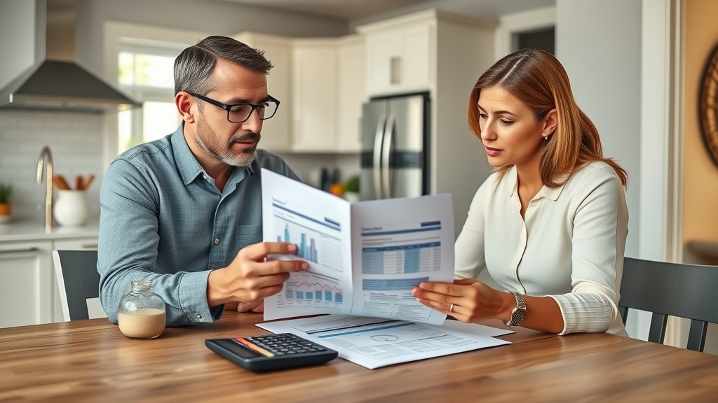 bathroom remodel budget planning, couple reviewing cost checklist with contractor at kitchen table, bath remodeling contractors eugene oregon